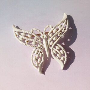 Vintage 1960s White Enamel Butterfly Brooch